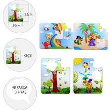 Lisinya LISINYA247 4 Set - 48 Parça  Gökkuşağı ve Zürafa 3+ Keçe Yapboz - 3 Yaş Puzzle