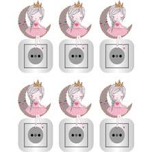 Kt Grup Ayda Oturan Sevimli Kız Çocuk Odası Dekor 6 Adet Priz Sticker Seti