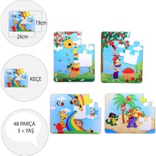 Lisinya LISINYA247 4 Set - 48 Parça  Gökkuşağı ve Elmacı Ayı 3+ Keçe Yapboz - 3 Yaş Puzzle