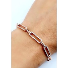 Ose Shop Pırlanta Parlaklığında Zirkon Taşlı Italyan 925AYAR Gümüş Rose Bileklik