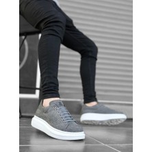 Bpm BA0547 Boa Kalın Yüksek Taban Gri Süet Bağcıklı Spor Erkek Ayakkabı