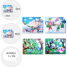 Lisinya LISINYA247 4 Set - 96 Parça  Kış ve Baykuş 5+ Keçe Yapboz - 5 Yaş Puzzle