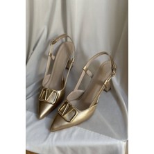 Mida Shoes Y3033 Gold Deri Tokalı Kadın Topuklu Ayakkabı
