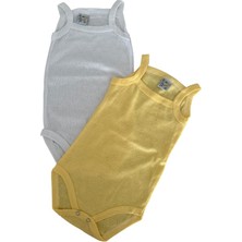 MiniTarz Bebek Jakarlı Atlet Zarf Yaka 2li Body Zıbın Tulum Çıt Çıtlı Body -Beyaz-Sarı