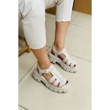 Mida Shoes Yprada Ten Deri Dolgu Topuk Kadın Sandalet