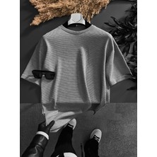 Abluka Online Long Fit Dokulu Basic T-Shirt Gri