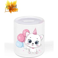Eylül Design Sevimli Kedi Özel Tasarım Baskılı Seramik Kumbara Açılabilir Kumbara