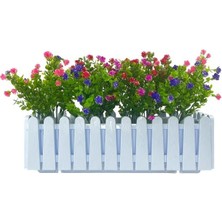 Nettenevime Yapay Çiçek Beyaz Çit Balkon Saksısı Renkli Mineli Şimşir Çiçekli 55*35CM