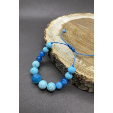 Balzamin Zümrüt Zindeliği Makrome El Yapımı Doğal Taş Bileklik Mavi Akik ve Turkuaz Firuze Taşı