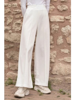 Kadın Beyaz Çimalı Bol Paça Eşofman Altı