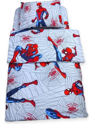 Bebek Özel Pamuklu Bebek/Çocuk Yastık Çarşaf Yorgan Seti Gri Örümcek Adam 70 x 130 cm