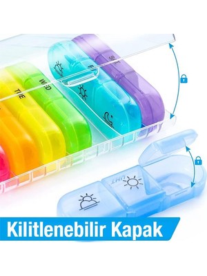 Coofbe Haftalık Ilaç Saklama Kutusu 21 Gözlü Kilitli Kapaklı Hap Ilaç Vitamin Saklama Kutusu Kabı