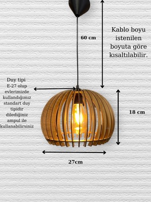 Dekoratif  Rustik Ahşap Gelincik Küre Avize Açık Meşe