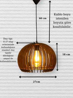 Dekoratif  Rustik Ahşap Gelincik Küre Avize Ceviz