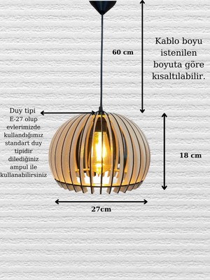 Dekoratif  Rustik Ahşap Gelincik Küre Avize Beyaz