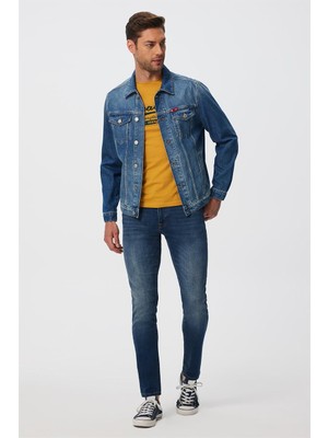 Lee Cooper Jack Erkek Slım Dar Kesim Yüksek Bel Dar Paça Jean Pantolon Mavi