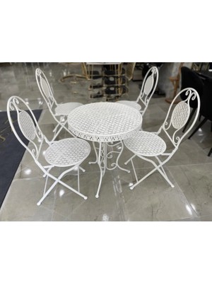 Evistro Ferforje 1 Masa 4 Sandalye Balkon Takımı Beyaz 60CM