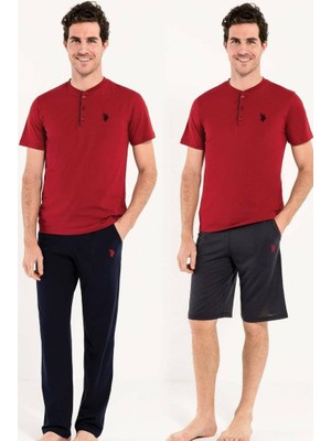 U.S. Polo Assn. Erkek Bordo Kutulu Çeyiz Damat Pijama Takım 3'Lü  12005