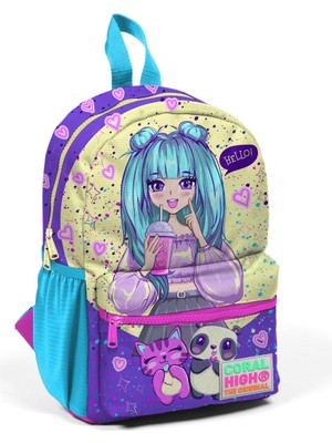 Coral High Minik Yuva Sırt Çantası Mor Pembe Anime Kız Desenli Iki Bölmeli 23535