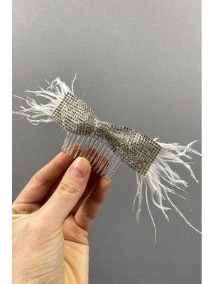 Taşlı Fiyonk ve Tüylü Taraklı Dış Çekim Gelin Saç Tokası