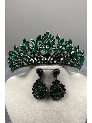 Hayalperest Boncuk Danver Taşlı Gelin Kına Tacı ve Küpe Seti