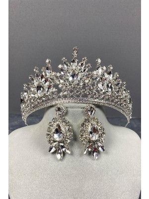 Hayalperest Boncuk Gümüş Pera Gelin Tacı ve Mekik Taşlı Küpe