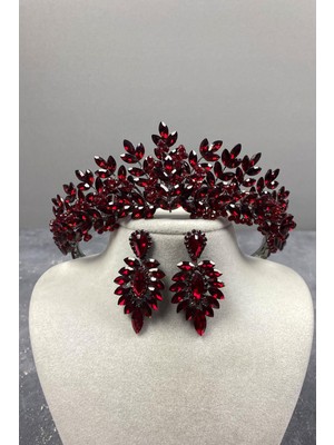 Hayalperest Boncuk Asleny Boncuk Işlemeli Gelin Kına Tacı ve Mekik Küpe Seti