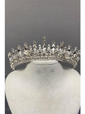 Hayalperest Boncuk Pedro Taşlı Gelin Kına Tacı Gümüş Renkli Zarif Tasarım Kadın Aksesuar