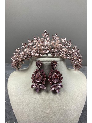 Hayalperest Boncuk Asleny Boncuk Işlemeli Gelin Kına Tacı ve Mekik Küpe Seti