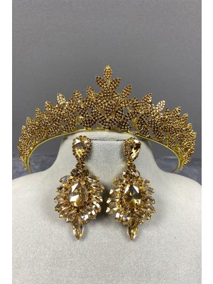 Hayalperest Boncuk Sara Sık Taşlı Gelin Kına Tacı ve Küpesi