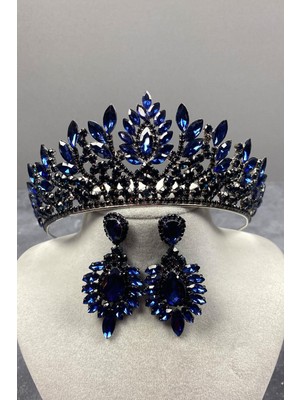 Hayalperest Boncuk Danver Taşlı Gelin Kına Tacı ve Küpe Seti