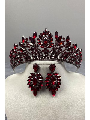 Hayalperest Boncuk Danver Taşlı Gelin Kına Tacı ve Küpe Seti