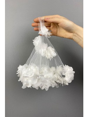 Beyaz Şifon Lazer Çiçekli Gelin Halay Mendili 1 Adet