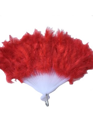 Kırmızı Tüylü Gelin Yelpazesi 40*25CM
