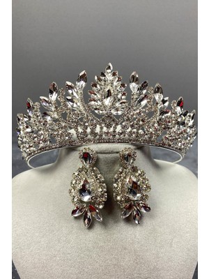 Hayalperest Boncuk Danver Taşlı Gelin Tacı ve Küpe Seti