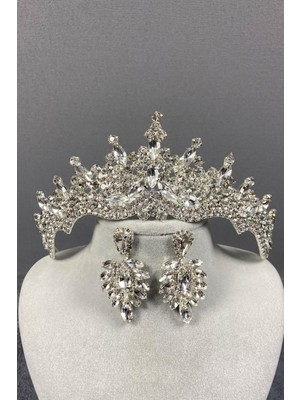 Hayalperest Boncuk Tokyo Taşlı Gelin Tacı ve Mekik Küpe Seti