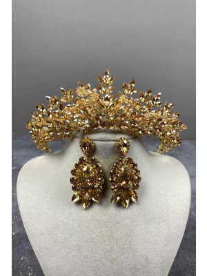 Hayalperest Boncuk Asleny Boncuklu Gelin Kına Tacı ve Mekik Küpe Seti