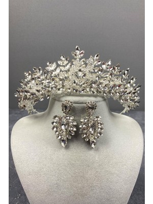 Hayalperest Boncuk Asleny Boncuk Işlemeli Gelin Tacı ve Mekik Küpe Seti