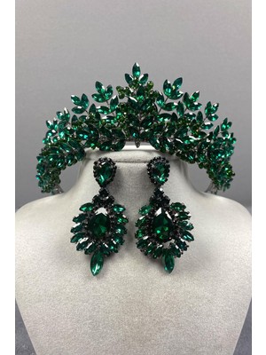 Hayalperest Boncuk Asleny Boncuk Işlemeli Gelin Kına Tacı ve Mekik Küpe Seti