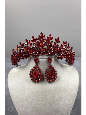 Hayalperest Boncuk Asleny Boncuklu Gelin Kına Tacı ve Mekik Küpe Seti