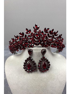 Hayalperest Boncuk Asleny Boncuk Işlemeli Gelin Kına Tacı ve Mekik Küpe Seti