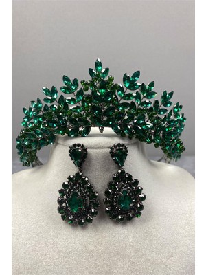 Hayalperest Boncuk Asleny Boncuk Işlemeli Gelin Kına Tacı ve Mekik Küpe Seti