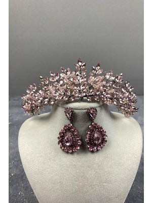 Hayalperest Boncuk Asleny Boncuk Işlemeli Gelin Kına Tacı ve Mekik Küpe Seti