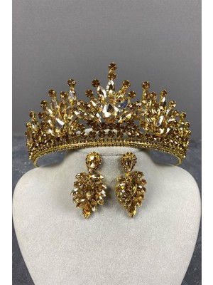 Hayalperest Boncuk Pera Gelin Kına Tacı ve Mekik Taşlı Küpe