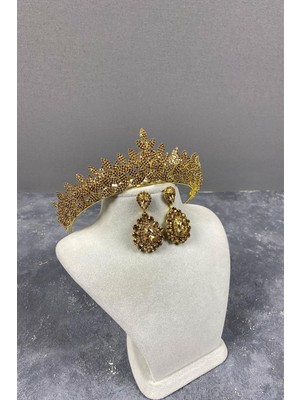 Hayalperest Boncuk Sara Sık Taşlı Gelin Kına Tacı ve Küpesi