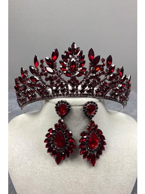 Hayalperest Boncuk Danver Taşlı Gelin Kına Tacı ve Küpe Seti