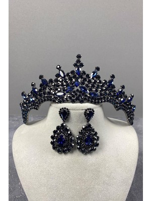 Hayalperest Boncuk Tokyo Taşlı Gelin Kına Tacı ve Mekik Küpe Seti