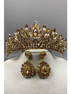 Hayalperest Boncuk Danver Taşlı Gelin Kına Tacı ve Küpe Seti