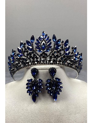 Hayalperest Boncuk Danver Taşlı Gelin Kına Tacı ve Küpe Seti