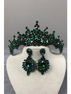 Hayalperest Boncuk Tokyo Taşlı Gelin Kına Tacı ve Mekik Küpe Seti